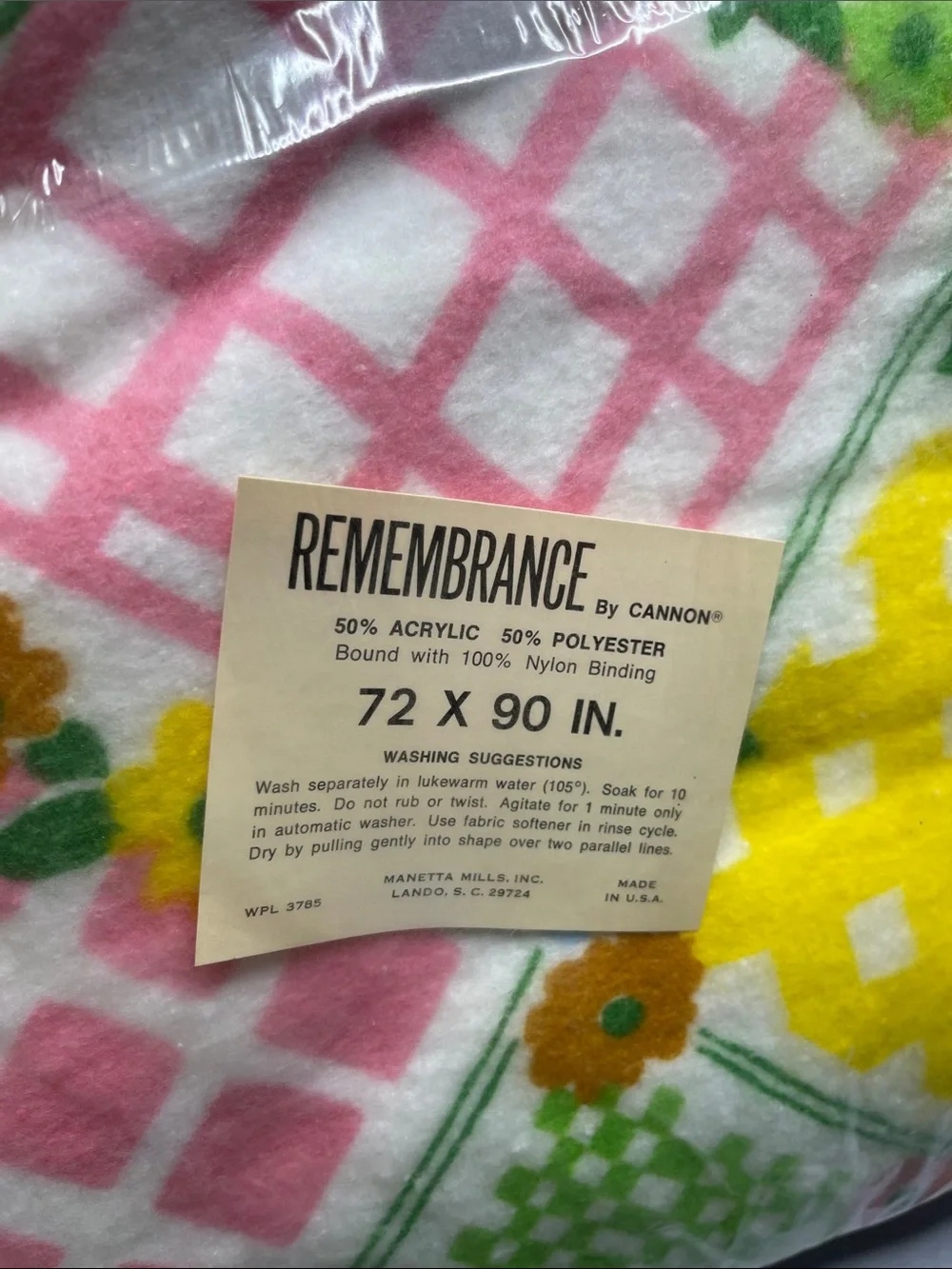 Vintage Cannon Blanket New Patchwork Floral Pattern 72 x 90 USA Remembrance